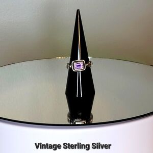 Vintage Amethyst Sterling Silver Birth Stone Ring Size 7-3/4 or 8